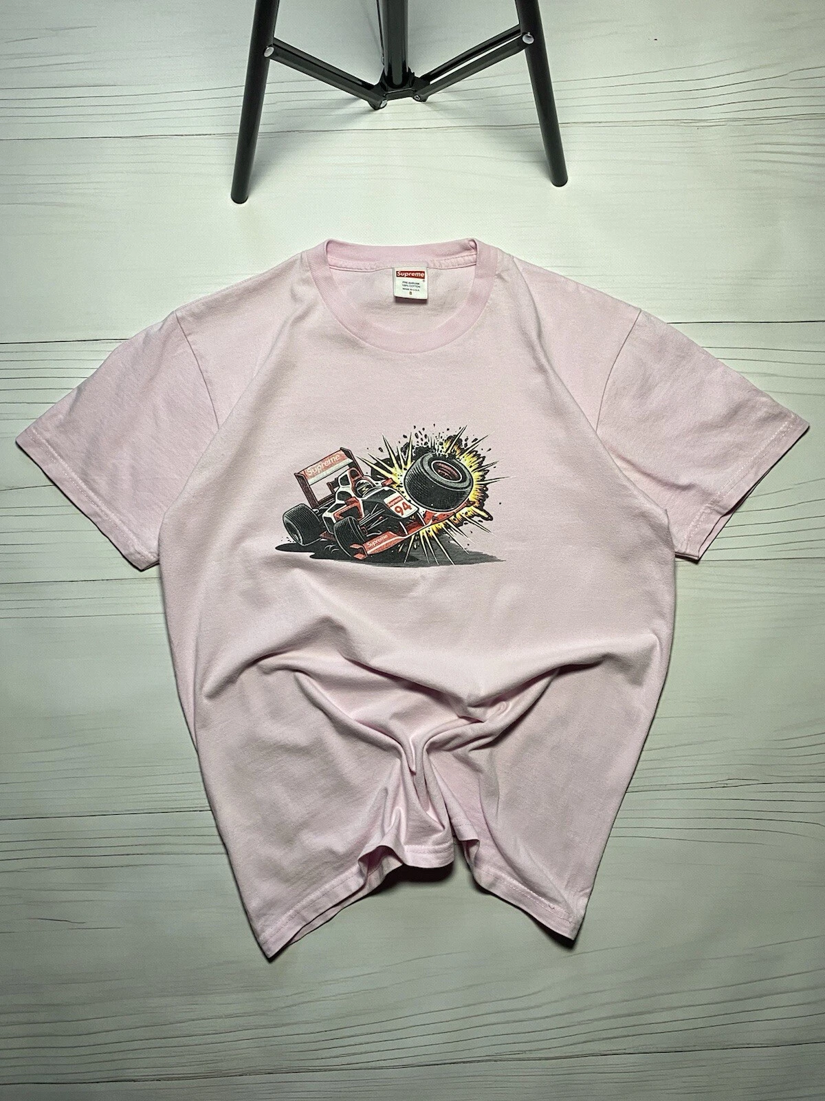 T shirt vintage Supreme Crash cars y2k couleur rose rare USA S taille