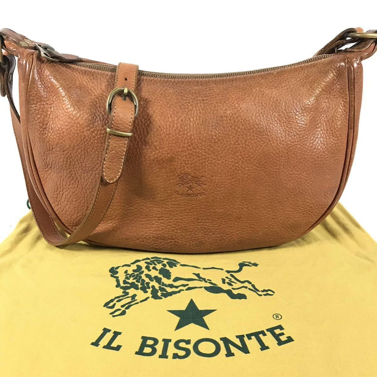 IL BISONTE Shoulder Bag Brown Pochette Genuine Leather Made in