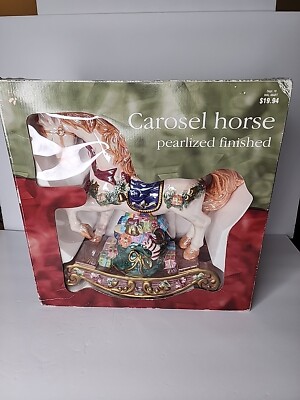 Carousel Rocking Horse Christmas Holiday Time Large Pearlized Glazed Ceramic