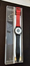 Orologio Swatch Chrono Tech Lb104 Cinturino Rosso Cassa Plastica Nera Quadrante Bianco Lady 1984