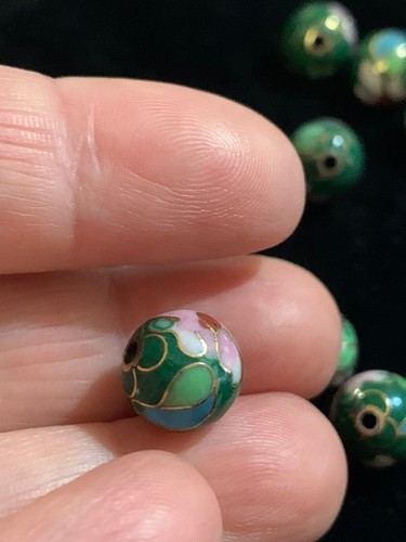 4 Vintage Green w Pink Flowers Leaves Cloisonne Chinese Enamel Round Beads 10mm - Picture 4 of 6