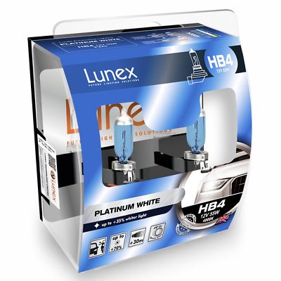 Lunex HB4 9006 Platinum White 4000k Super White 12V 55W Car Headlight Bulbs Twin