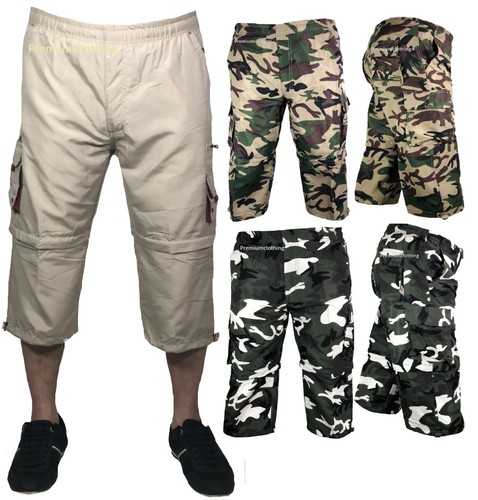 Pantaloni lunghi da uomo 3/4 2 in 1 Shorts Cargo Combat elastico in vita tre  quarti | eBay