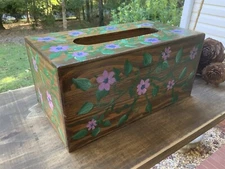 Vintage Wood Tissue Box Cover 