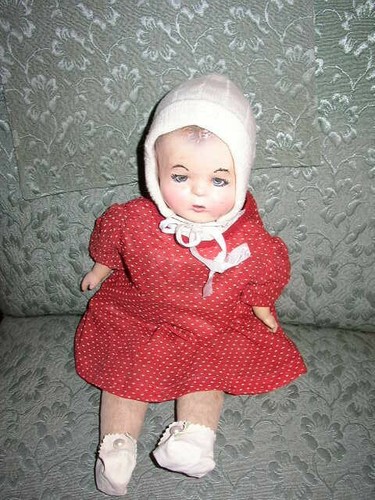Antique, Reliable, 18" Composition Baby Doll in Red Dress - Picture 2 of 8
