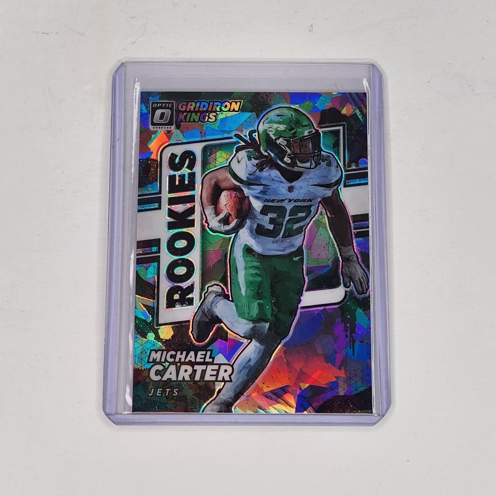 2021 Donruss Optic Michael Carter Gridiron Kings Cracked Ice #’d /15 Jets