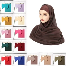 2 pcs/set Women Hijab with Undercap Chiffon Scarf+Inner Cap Set Head Wrap Turban