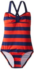 Splendid 142201 Big Girl's Red 'Marcel' Stripe One Piece Swimsuit Sz 7