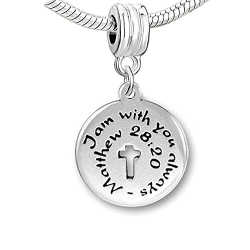 I Am with You Always Cross Religious Charm Bead Compatible with European Snake C - 第 1/1 張圖片