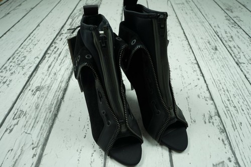 ALEXANDER WANG H&M Tela de Buceo Puntera Negra Cuero Cordones Botas Tacones 38 US7 - Imagen 3 de 5