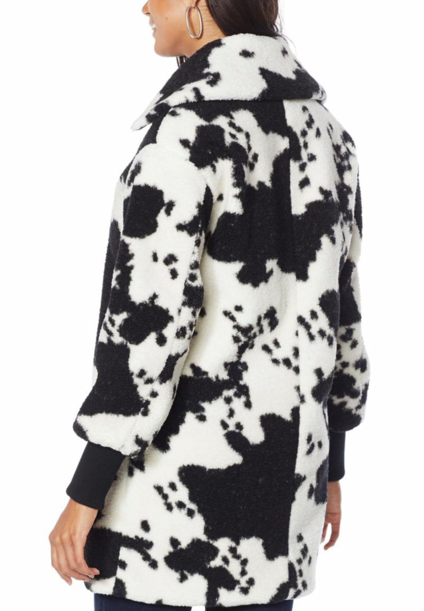 NEW SZ XL NVLT Berber Cow Print Faux Fur Leather Jacket Coat Black