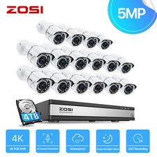 ZOSI 4K 16CH NVR 5MP POE Security Camera System 4TB Indoor/Outdoor IR AI Motion