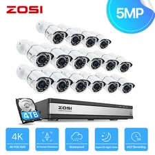 ZOSI 4K 16CH NVR 5MP POE Security Camera System 4TB Indoor/Outdoor IR AI Motion
