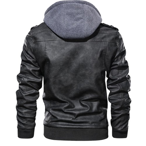 Herren-Bikerjacke Aus Pu-Leder Mit Kapuze Und Reißverschluss ≌ - Bild 8 von 16