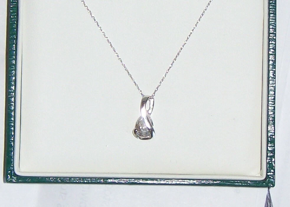 ERNEST JONES WHITE GOLD AND CUBIC ZIRCONIA PENDANT AND 16