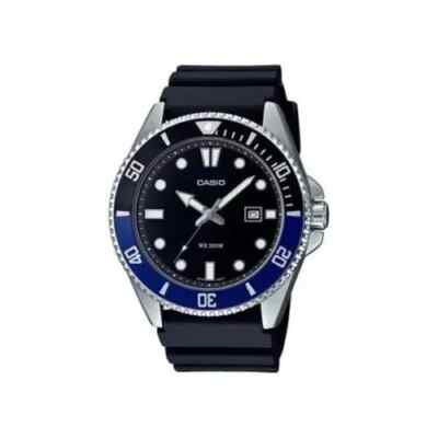 Casio Collection MDV-107-1A2 44mm . Black/Blue bezel Stainless Steel Case.