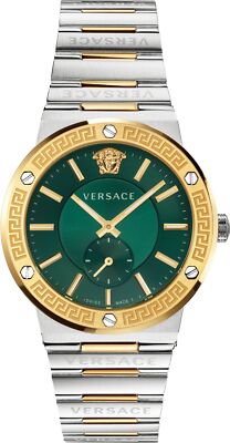 Versace VEVI00420 Greca Logo grün gold silber Edelstahl Armband Uhr Herren NEU