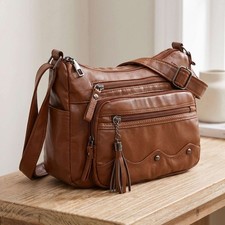 Women Crossbody Bag PU Leather Handbag Shoulder Bag Messenger Multi Pocket Purse