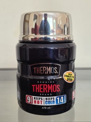 Thermoskanne Lebensmittelkanne 470 ml - Schwarz Edelstahl Heiß Kalt mit Löffel