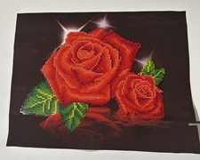 Handmade Finished Unframed Red Roses Diamond Painting Piece