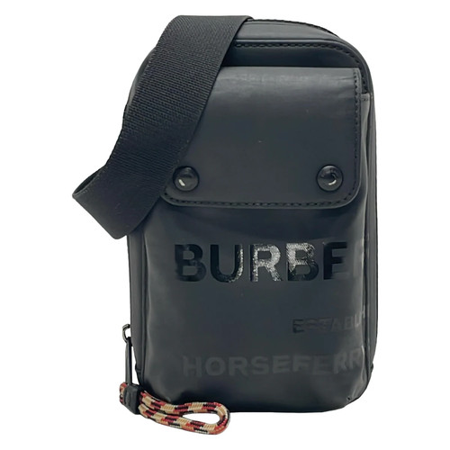 BURBERRY LONDON ENGLAND 8036638 Black Coated Canvas Shoulder Bag