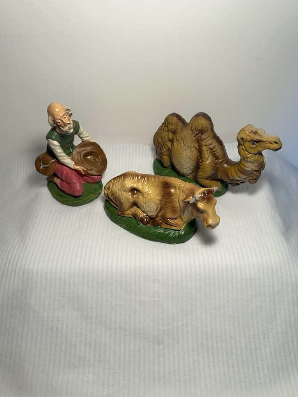 Vintage Lot Of 3 Paper Mache Composite Nativity Figures Made In Italy 