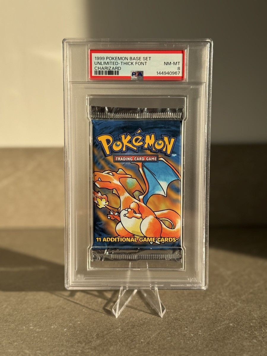 PSA 8 Pokmon TCG Base Set Unlimited Thick Font Booster Pack Charizard WOTC 1999 | eBay PSA 8 Pokmon TCG Base Set Unlimited Thick Font Booster Pack Charizard WOTC 1999 | eBay