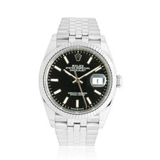 Rolex Stainless Steel Datejust 36mm - Black Index Dial and Fluted Bezel