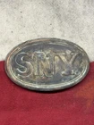 Civil War Era “SNY” New York Plate Belt Buckle, Oval Brass with Arrowhead Hooks