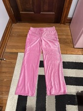 Juicy Couture Pant Woman M Pink Rhinestone Velour Wide Leg Track Ribbed Y2K