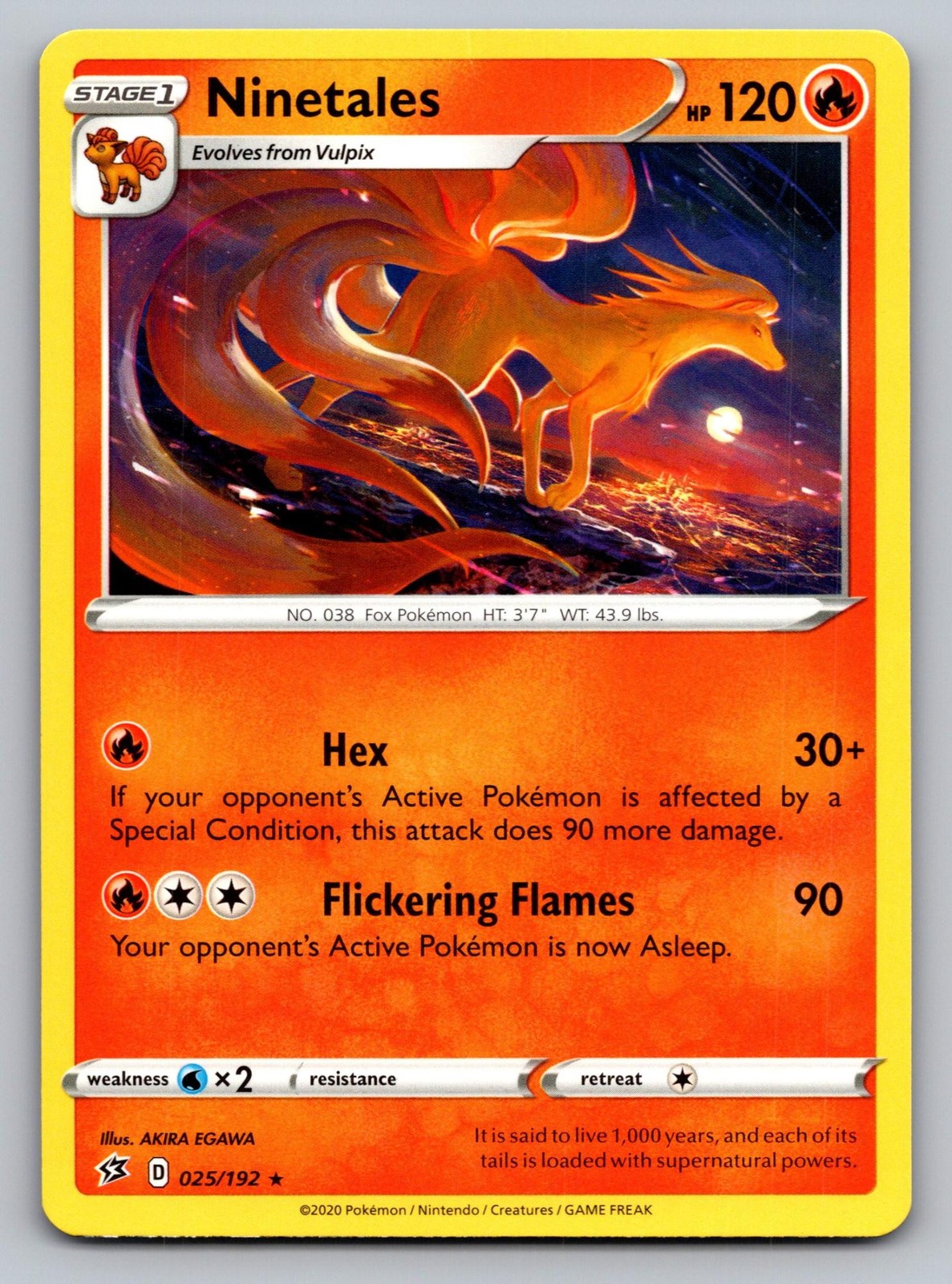 Ninetales 025/192 Rare Rebel Clash Pokemon Lightly Played