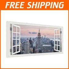 NYC Skyline Canvas Wall Art 20"x40" - Framed City Landscape