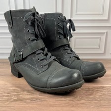 Botas de Combate/Moto de Cuero ABEO Verity Con Cordones Hebilla Acento Usadas en Excelente Condición Gris Talla 9.5N