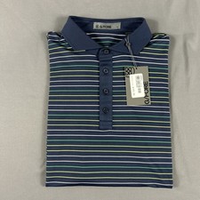 G/Fore G4 Golf Shirt Polo Sleeve Logo Blue Striped Large Polyester NWT MSRP 120