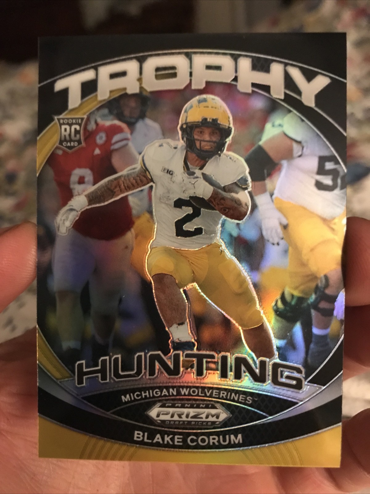 Blake Corum Panini Prizm Draft Picks Trophy Hunting #THBCM Gold Prizm