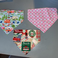Set Of 3 Dog Bandanas - Camping / Christmas / Pink Geometric