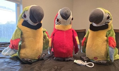 Singing & Dancing Parrot Soft Plush Stuffed Animal Rechargeable Records Repeats