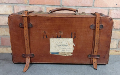 Antiker brauner Leder Reise Ausziehkoffer Vintage