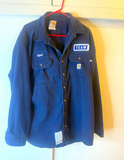 Carhartt FR Flame Resistant Blue Button-Front Work Shirt Men’s 2XL Patches