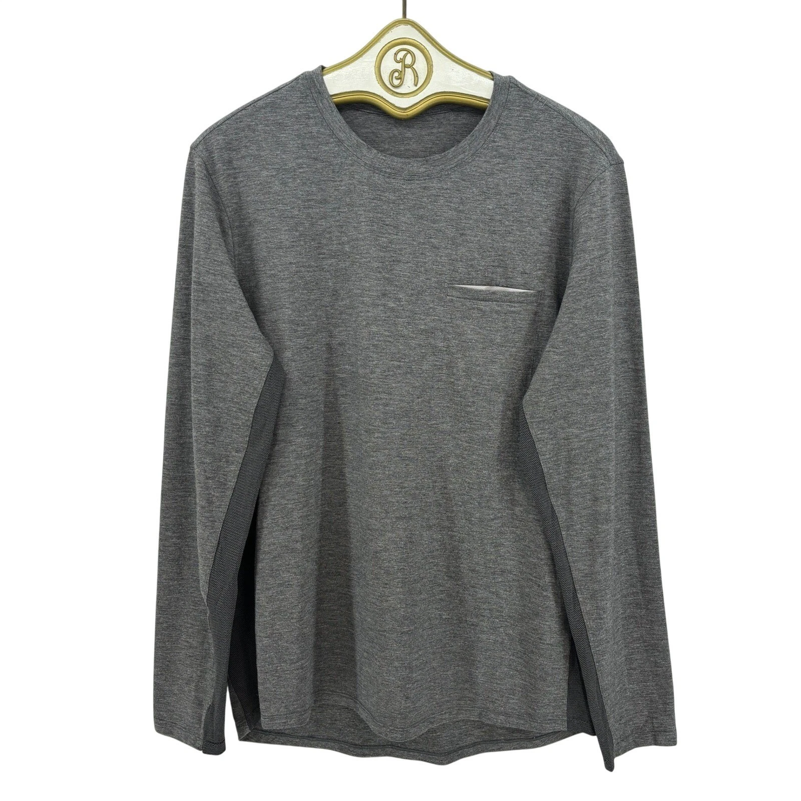 Lululemon Gray Long Sleeve Crew Neck Shirt Mens Medium Athletic Tech Pocket Tee