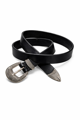 Black Leather Belt with Engraved Silver Buckle | Western  display picture 1