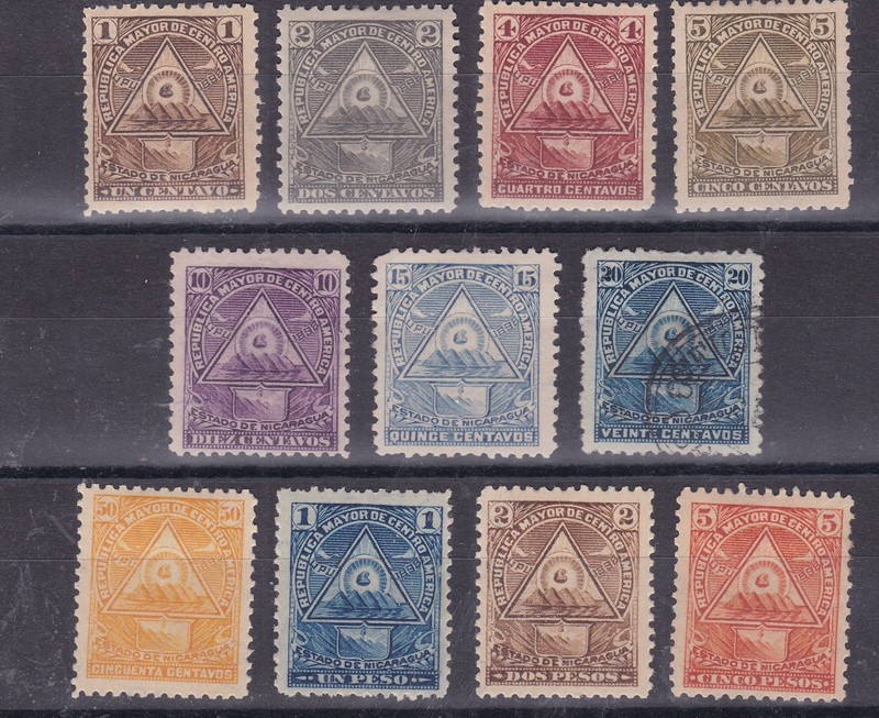 NICARAGUA ^^^^1896  RARER  sc# 99-109 hinged CLASSICS  set   hcv@ xx rum781nic81
