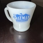 VTG 1960's BATMAN ANCHOR HOCKING FIRE KING COFFEE MUG BLUE GRAPHICS