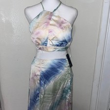 Multicoloured tie-dye maxi dress with adjustable straps and side slit