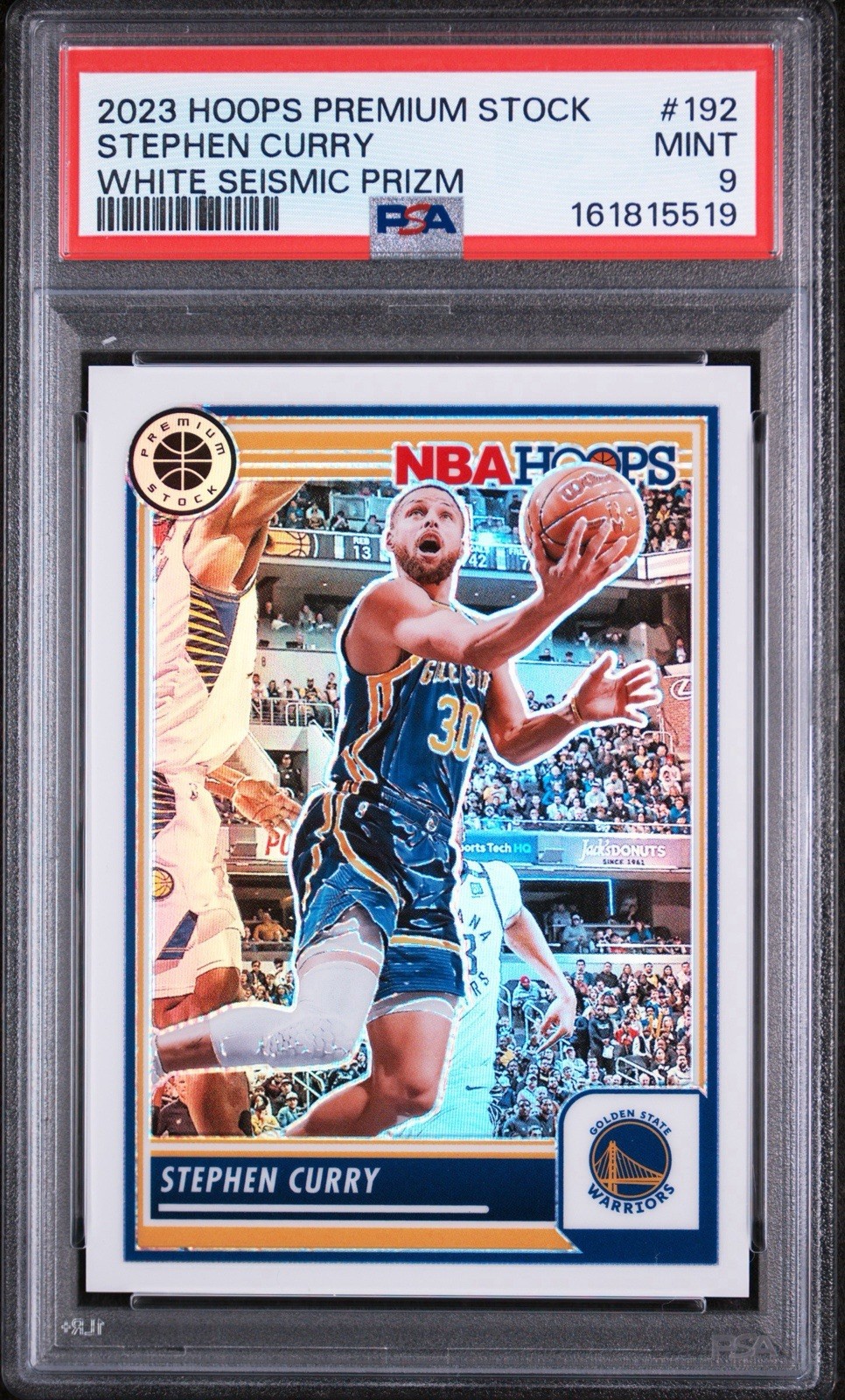 2023-24 Hoops Premium Stock Stephen Curry White Seismic 30/75 # MATCH #192 PSA 9