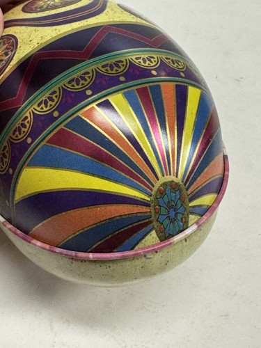 Vintage Metal Easter Egg Nobel Hall Jellybeans Tin Large Decorative Egg Colorful - Picture 6 of 9