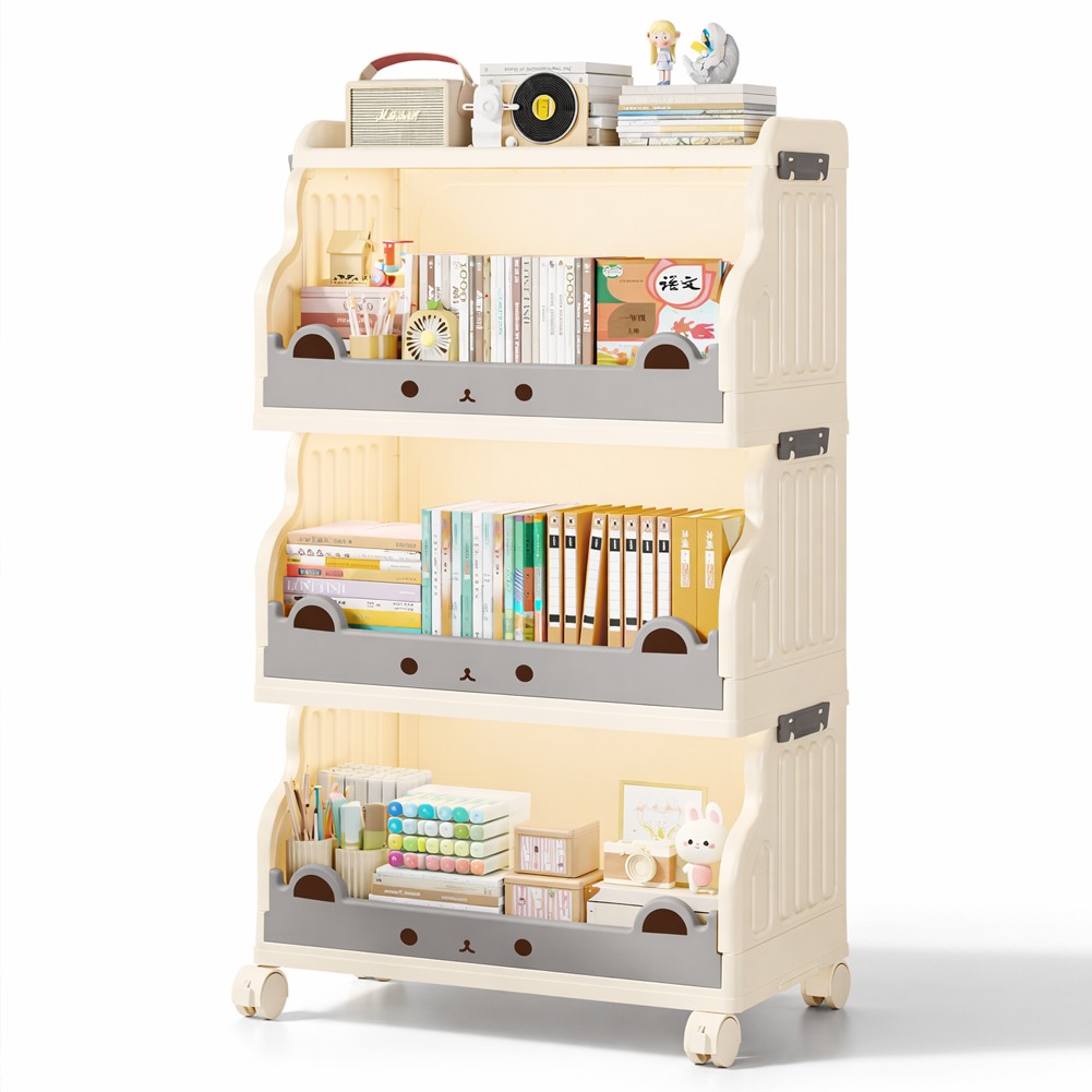 Carrellino 3 Livelli Impilabile Beige Ruote 360 Gradi Robusto