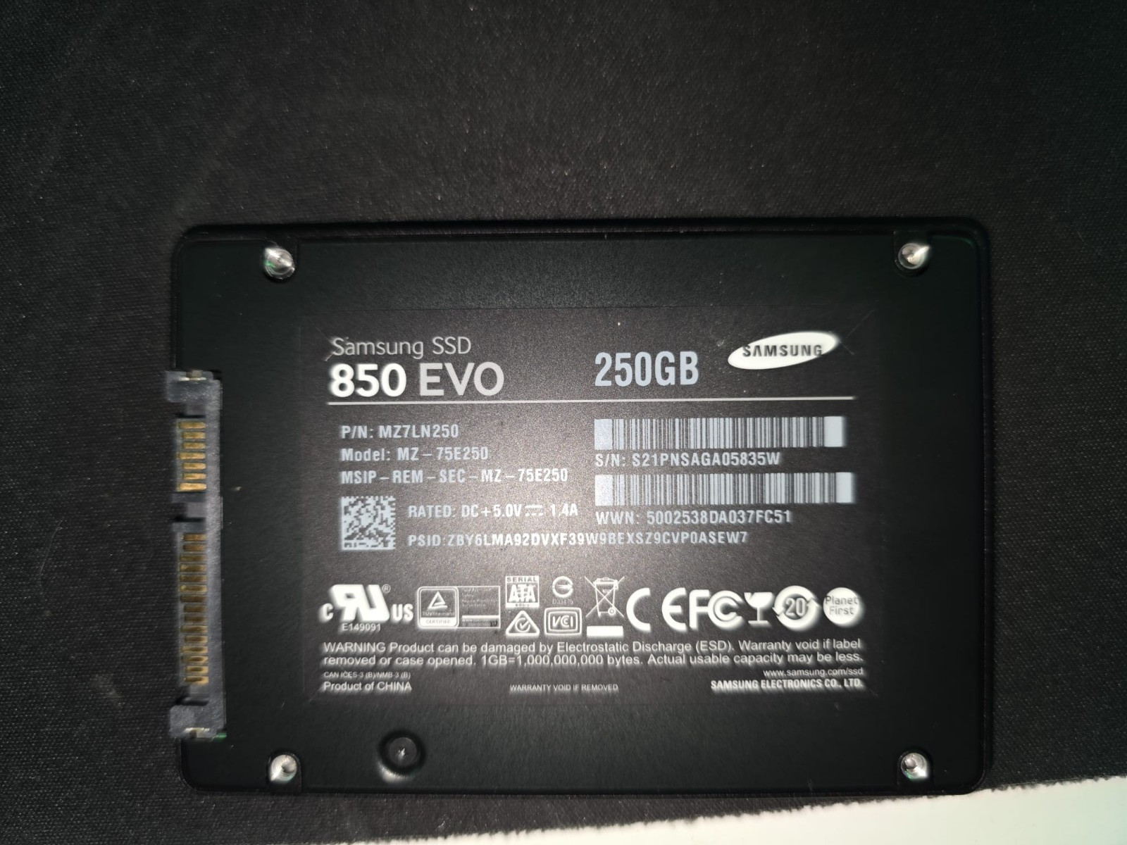 Samsung SSD 850 EVO 250GB – USATO FUNZIONANTE – PIÙ PEZZI DISPONIBILI