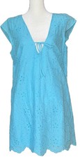 A.New Day Women’s S Blue Floral Eyelet V-Neck Lined T-Shirt Dress Sz M