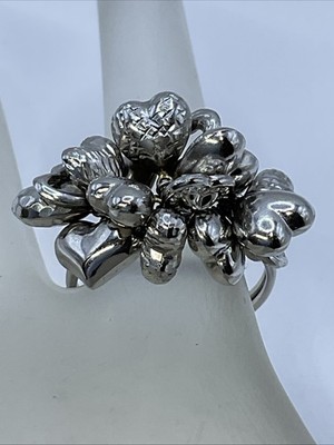 JACMEL (JCM) Damen Ring 13,6K Weißgold CLUSTER aus BAUSCHIGEN 3D HERZEN HANDARBEIT